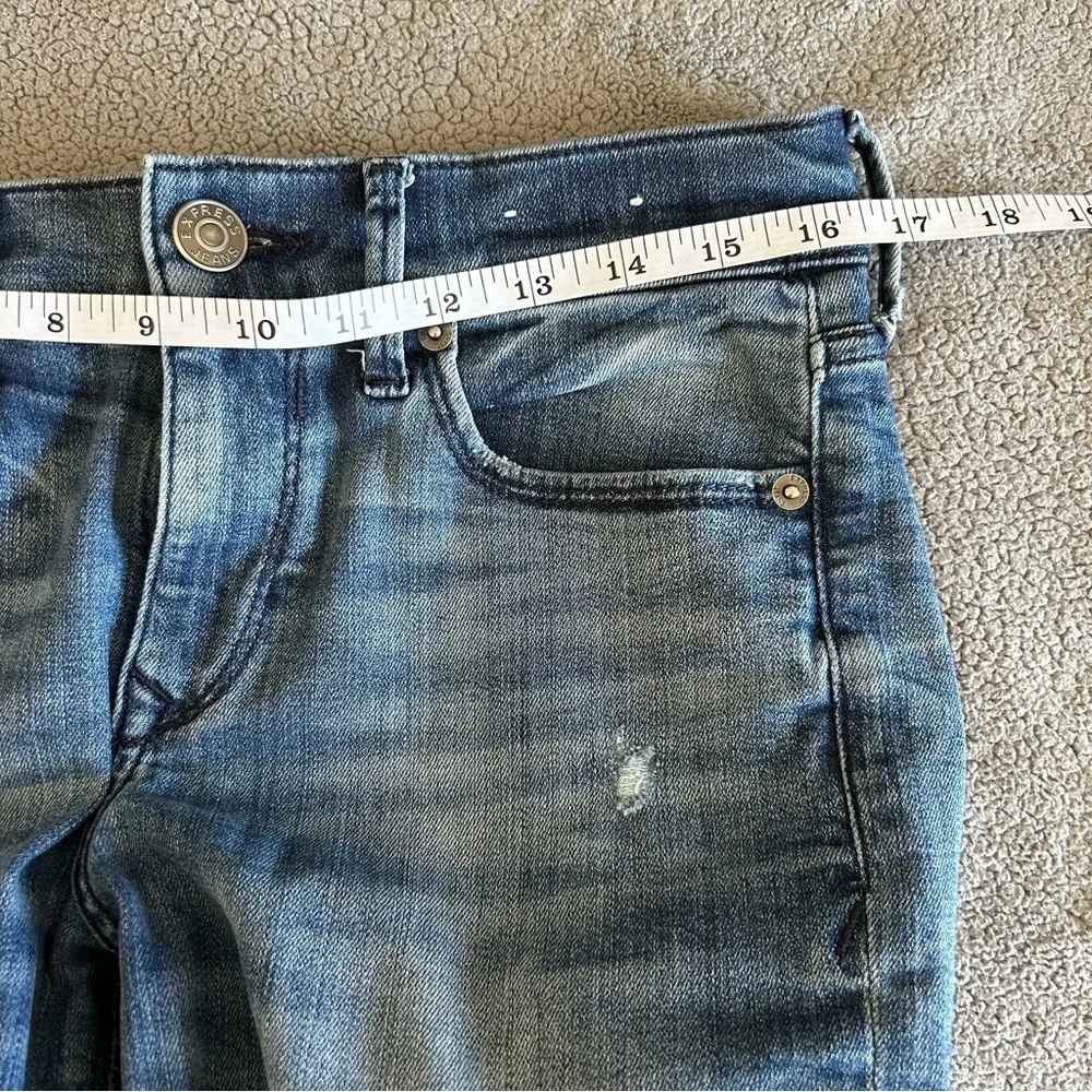 Express Faded distressed Women’s 0 Mid Rise Legging, Skinny Blue Denim Jeans
